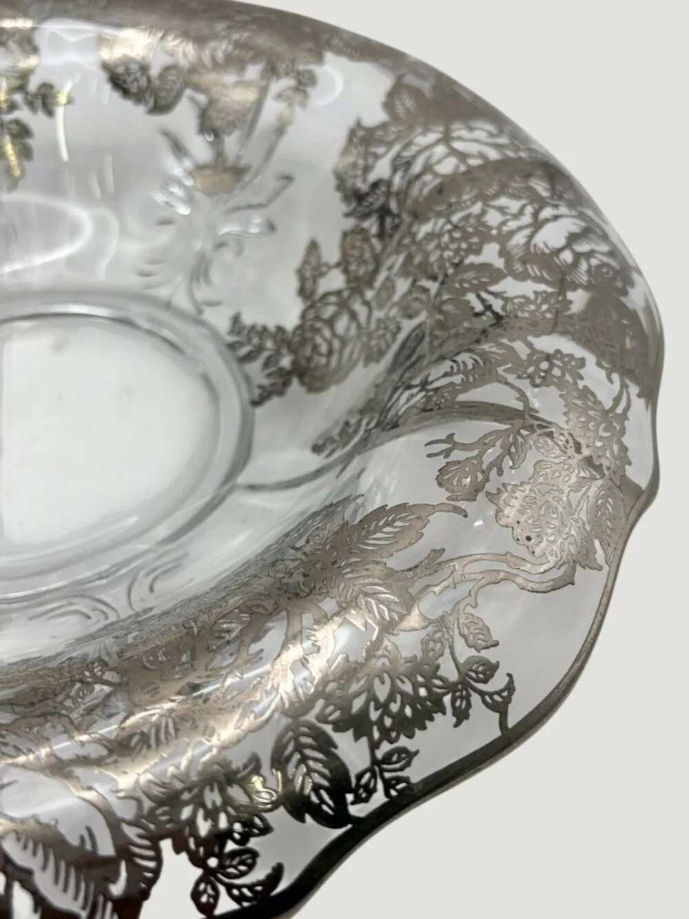 VTG Fostoria Baroque Silver Overlay Glass Bowl 12